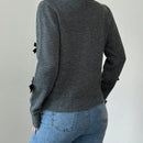 Essnce cardigan de cuello redondo a la moda con punos de lazo de punto