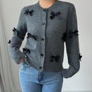 Essnce cardigan de cuello redondo a la moda con punos de lazo de punto