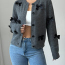Essnce cardigan de cuello redondo a la moda con punos de lazo de punto