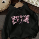 Ezwear sudadera holgada con capucha de felpa gruesa con estampado minimalista casual de leopardo y estrella en blanco para mujeres