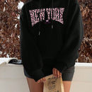Ezwear sudadera con capucha casual y minimalista con estampado de leopardo y grafico "new york", de corte holgado y forro polar calido para mujer, para otono/invierno