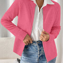 Essnce cardigan casual de mangas raglan con cierre delantero de cremallera, de unicolor, para otono/invierno