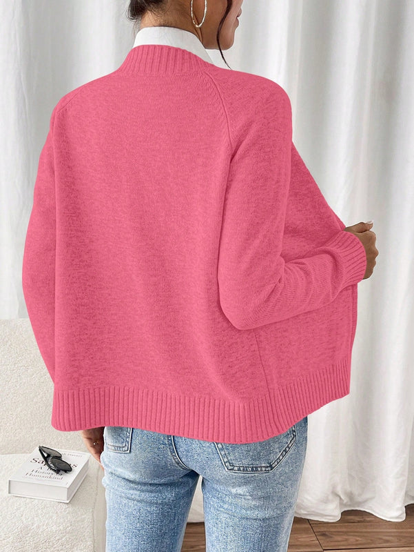 Essnce cardigan casual de mangas raglan con cierre delantero de cremallera, de unicolor, para otono/invierno