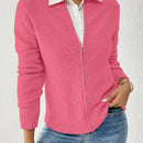 Essnce cardigan casual de mangas raglan con cierre delantero de cremallera, de unicolor, para otono/invierno