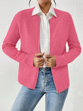 Essnce cardigan casual de mangas raglan con cierre delantero de cremallera, de unicolor, para otono/invierno