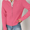 Essnce cardigan casual de mangas raglan con cierre delantero de cremallera, de unicolor, para otono/invierno