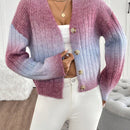 Relaxiva cardigan de punto con botones delanteros, manga larga, de color ombre, hecho de un hilado jaspeado y tejido de nervio