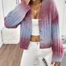 Relaxiva cardigan de punto con botones delanteros, manga larga, de color ombre, hecho de un hilado jaspeado y tejido de nervio