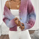 Relaxiva cardigan de punto con botones delanteros, manga larga, de color ombre, hecho de un hilado jaspeado y tejido de nervio