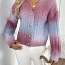 Relaxiva cardigan de punto con botones delanteros, manga larga, de color ombre, hecho de un hilado jaspeado y tejido de nervio