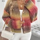 Relaxiva cardigan de punto con botones delanteros, manga larga, de color ombre, hecho de un hilado jaspeado y tejido de nervio