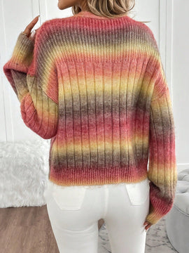 Relaxiva cardigan de punto con botones delanteros, manga larga, de color ombre, hecho de un hilado jaspeado y tejido de nervio