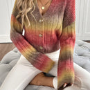 Relaxiva cardigan de punto con botones delanteros, manga larga, de color ombre, hecho de un hilado jaspeado y tejido de nervio
