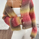 Relaxiva cardigan de punto con botones delanteros, manga larga, de color ombre, hecho de un hilado jaspeado y tejido de nervio