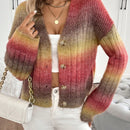 Relaxiva cardigan de punto con botones delanteros, manga larga, de color ombre, hecho de un hilado jaspeado y tejido de nervio