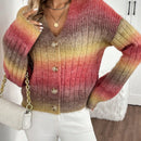Relaxiva cardigan de punto con botones delanteros, manga larga, de color ombre, hecho de un hilado jaspeado y tejido de nervio