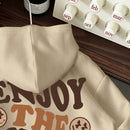 Ezwear sudadera holgada de manga larga con capucha, estampado minimalista casual, para mujer, gruesa, otono/invierno