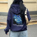 Ezwear sudadera holgada y gruesa con capucha, de manga larga, para mujer, con estampado minimalista del cielo estrellado azul de van gogh