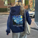 Ezwear sudadera holgada y gruesa con capucha, de manga larga, para mujer, con estampado minimalista del cielo estrellado azul de van gogh