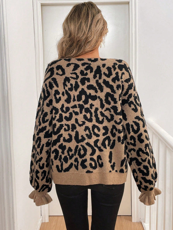Frenchy cardigan con estampado de leopardo y nudo delantero para mujer, de estilo minimalista y uso casual para el dia a dia