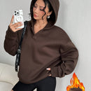 Moosta sudadera con capucha de forro polar de diseno sencillo y suelto