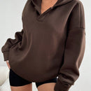 Moosta sudadera con capucha de forro polar de diseno sencillo y suelto