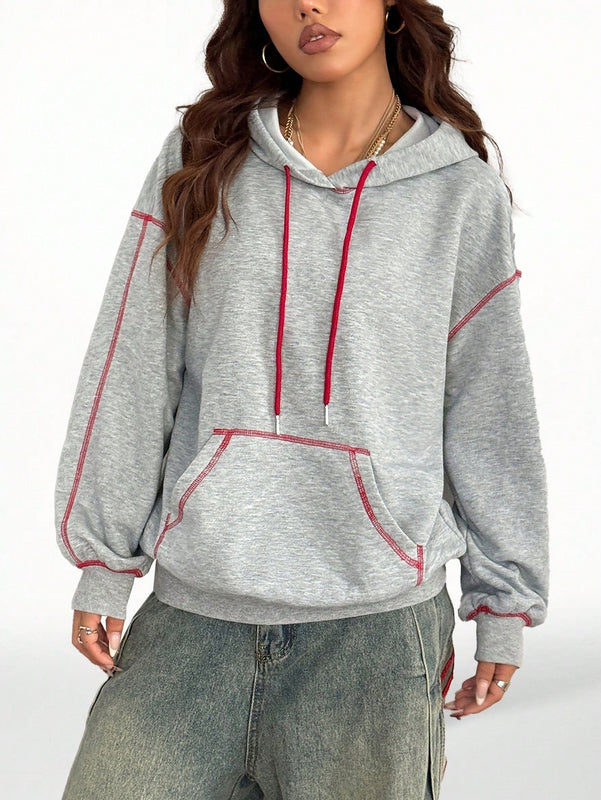 Coolane sudadera casual con capucha negra minimalista con estampado de letras para mujer