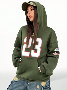Coolane sudadera con capucha estilo deportivo de mujer con graficos impresos con numeros para otono