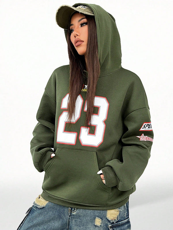 Coolane sudadera casual con capucha negra minimalista con estampado de letras para mujer