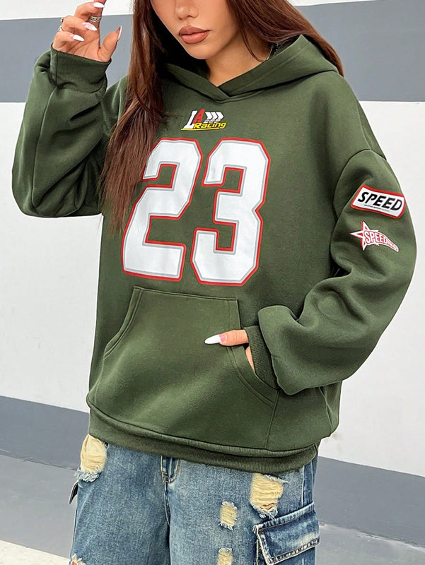 Coolane sudadera casual con capucha negra minimalista con estampado de letras para mujer
