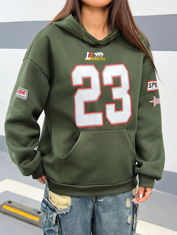 Coolane sudadera casual con capucha negra minimalista con estampado de letras para mujer