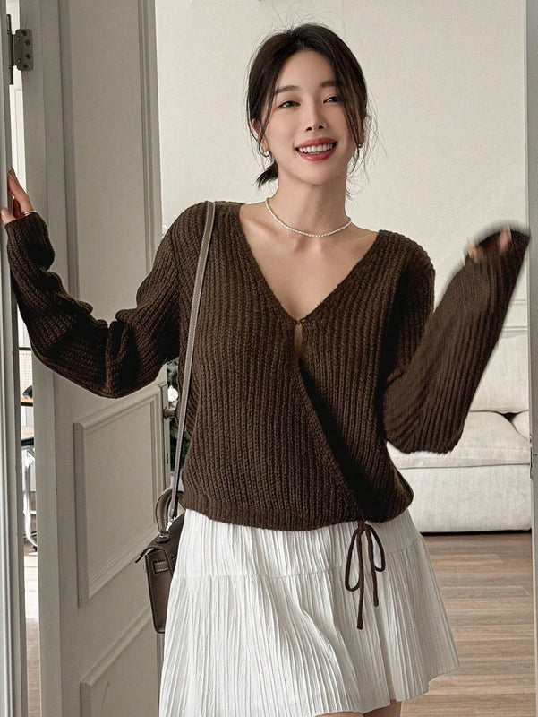 Dazy cardigan de mujer con nudo delantero de unicolor para otono