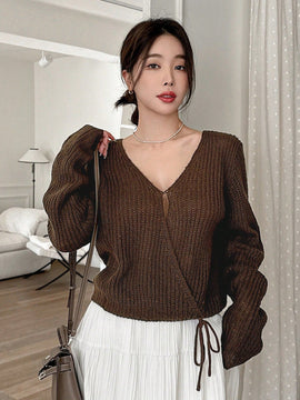 Dazy cardigan de mujer con nudo delantero de unicolor para otono