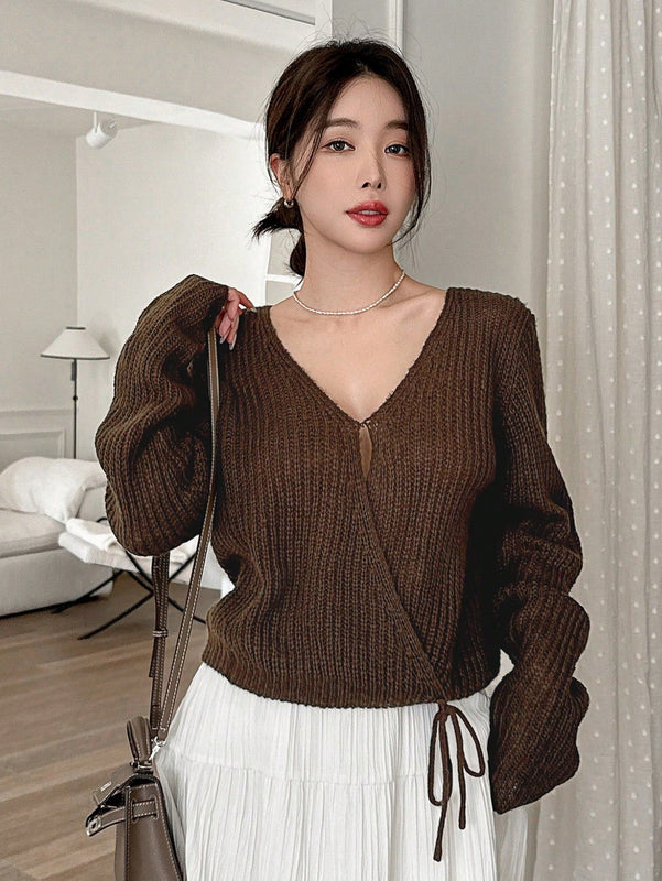 Dazy cardigan de mujer con nudo delantero de unicolor para otono