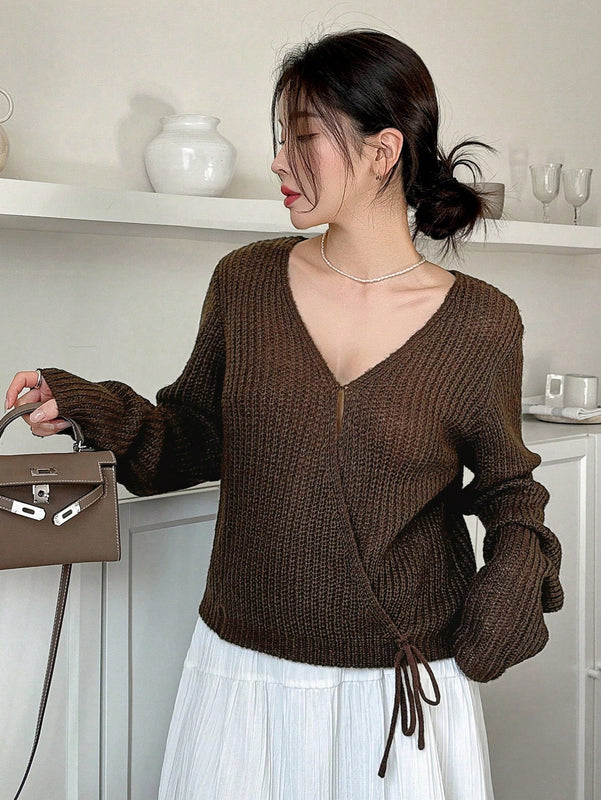 Dazy cardigan de mujer con nudo delantero de unicolor para otono