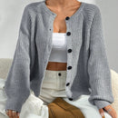 Moosta cardigan casual de cuello redondo y manga raglan de unicolor para mujer, versatil para otono/invierno
