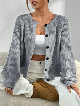 Moosta cardigan casual de cuello redondo y manga raglan de unicolor para mujer, versatil para otono/invierno