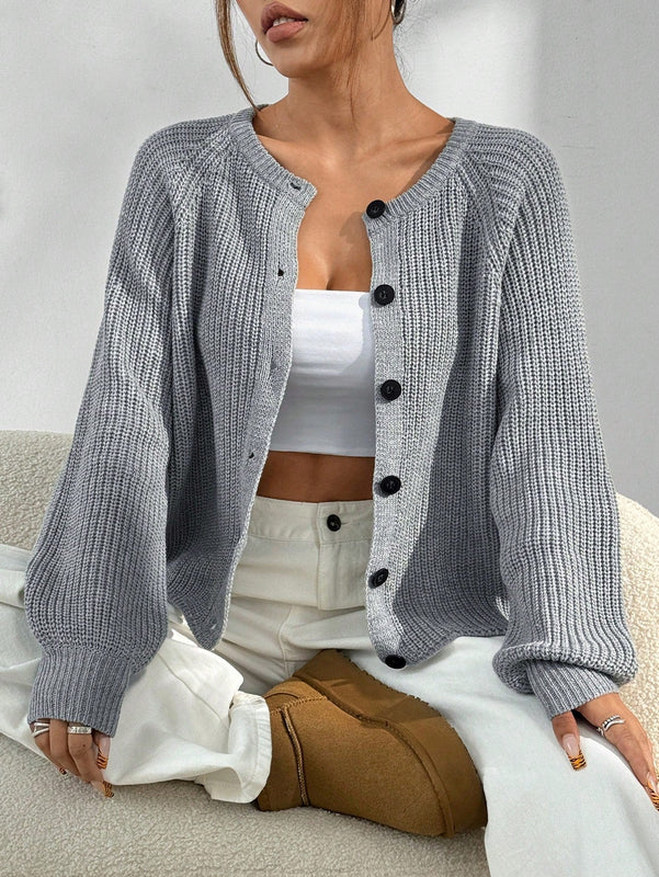 Moosta cardigan casual de cuello redondo y manga raglan de unicolor para mujer, versatil para otono/invierno