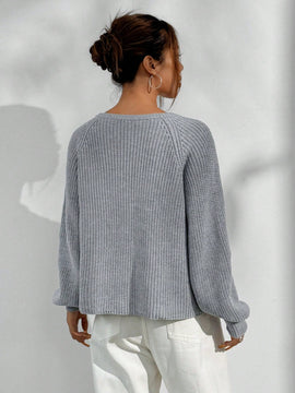 Moosta cardigan casual de cuello redondo y manga raglan de unicolor para mujer, versatil para otono/invierno