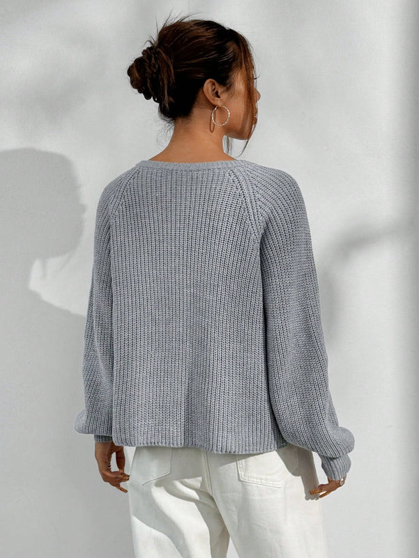 Moosta cardigan casual de cuello redondo y manga raglan de unicolor para mujer, versatil para otono/invierno