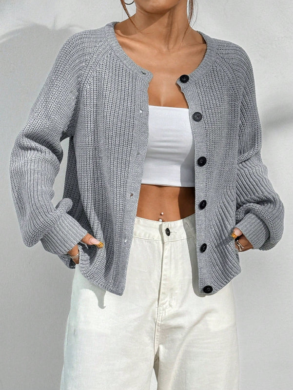 Moosta cardigan casual de cuello redondo y manga raglan de unicolor para mujer, versatil para otono/invierno