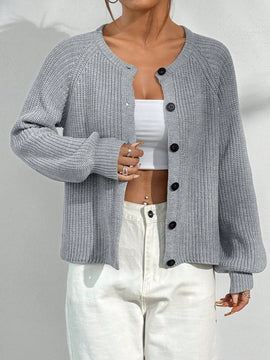 Moosta cardigan casual de cuello redondo y manga raglan de unicolor para mujer, versatil para otono/invierno