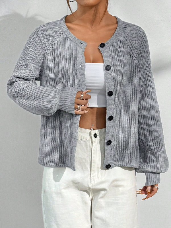 Moosta cardigan casual de cuello redondo y manga raglan de unicolor para mujer, versatil para otono/invierno