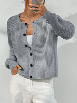 Moosta cardigan casual de cuello redondo y manga raglan de unicolor para mujer, versatil para otono/invierno