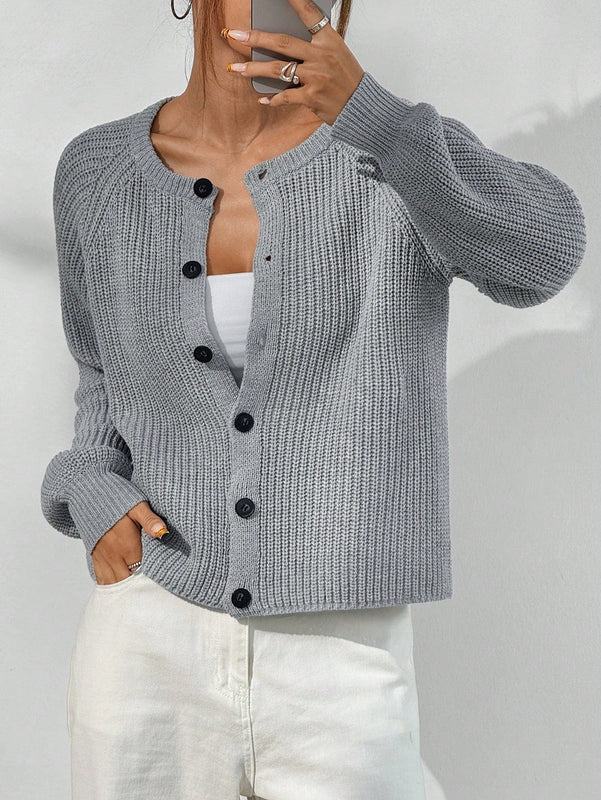 Moosta cardigan casual de cuello redondo y manga raglan de unicolor para mujer, versatil para otono/invierno
