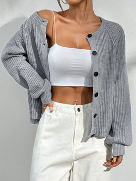 Moosta cardigan casual de cuello redondo y manga raglan de unicolor para mujer, versatil para otono/invierno