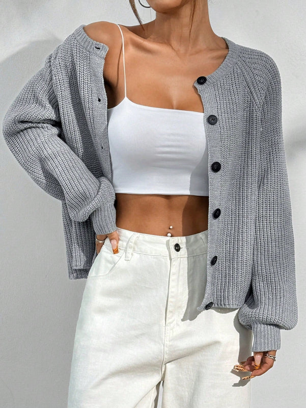 Moosta cardigan casual de cuello redondo y manga raglan de unicolor para mujer, versatil para otono/invierno