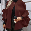 Clasi abrigo largo de lana de mujer de manga larga, de un solo pecho, con cuello alto y manga tipo capa, de unicolor, elegante, para otono/invierno