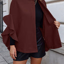 Clasi abrigo de lana elegante con cuello vuelto y abotonadura sencilla, en unicolor, para mujer, para otono/invierno