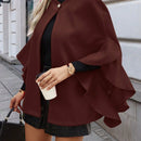 Clasi abrigo largo de lana de mujer de manga larga, de un solo pecho, con cuello alto y manga tipo capa, de unicolor, elegante, para otono/invierno
